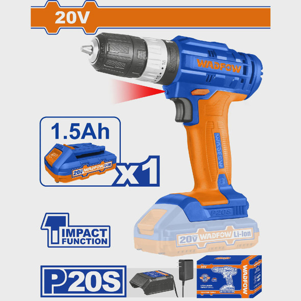 DRILL GUN WADFOW UWCDP521 IMPACT 3/8" 20V LITHIUM ION
