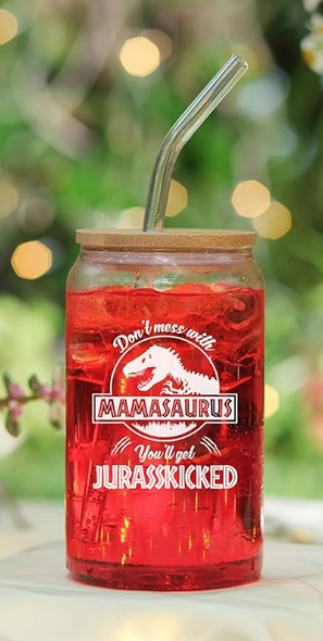 Mother's Day Tumbler Glass Mamasaurus