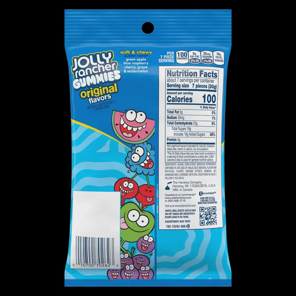 HERSHEY'S JOLLY RANCHER GUMMIES ORIGINAL FLAVORS CANDY 7oz 198g