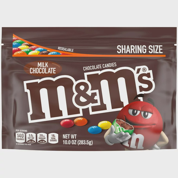 M&M MILK CHOCOLATE CANDIES SHARING SIZE 10oz 283.5g