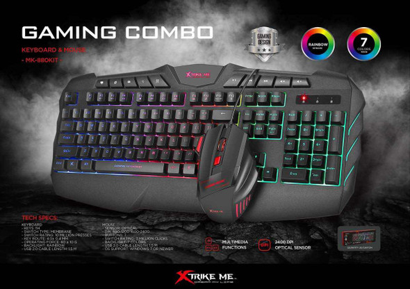 COMPUTER KEYBOARD & MOUSE COMBO XTRIKE ME MK-880KIT GAMING