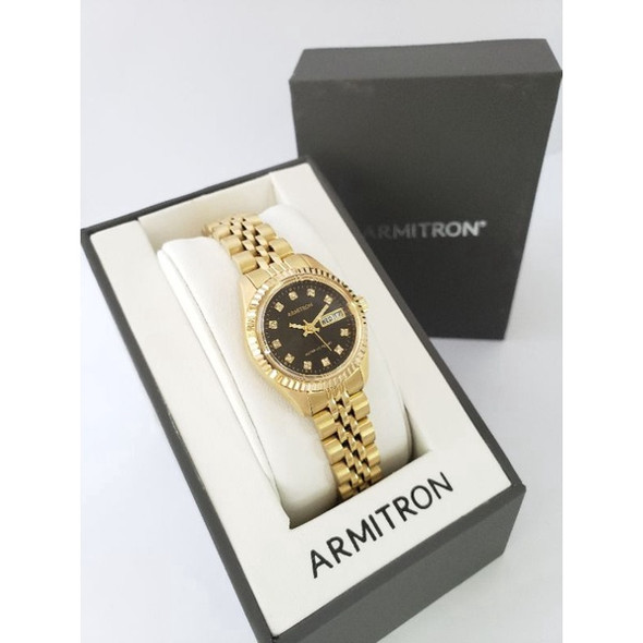 Watch Women Armitron Gold Bracelet Crystal 2475BKGP .