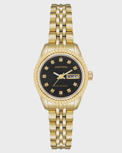 Watch Women Armitron Gold Bracelet Crystal 2475BKGP .