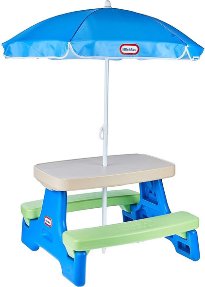 Picnic Table little tikes Easy Store Blue Green w/Umbrella