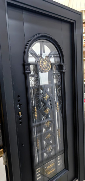 DOOR METAL SINGLE BLACK & GOLD DESIGN W/GLASS #1239 2050X960