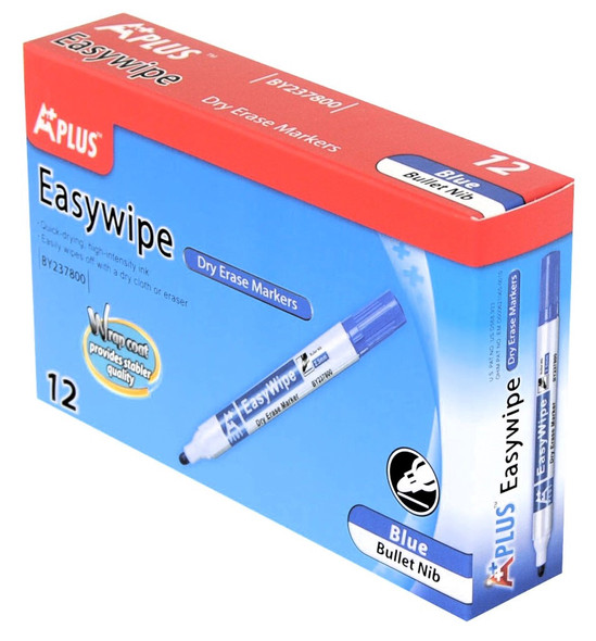STATIONERY WHITEBOARD DRY ERASE MARKER BEIFA A+ PLUS BLUE EASYWIPE BY237800 BULLET NIB 12PCS BOX STATIONERY WHITEBOARD DRY ERASE MARKER BEIFA A+ PLUS BLUE EASYWIPE BY237800 BULLET NIB 12PCS BOX