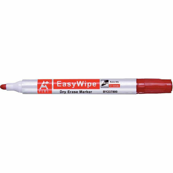 STATIONERY WHITEBOARD DRY ERASE MARKER BEIFA A+ PLUS RED EASYWIPE BY237800 BULLET NIB 12PCS BOX