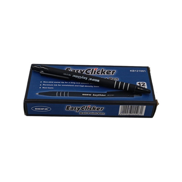 STATIONERY PEN BEIFA EASYCLICKER KB121001 BLACK BALL POINT 12PCS BOX
