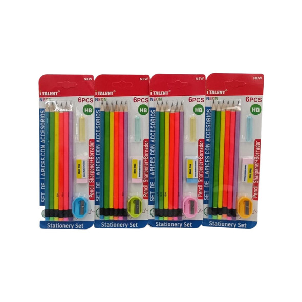 STATIONERY PENCIL 6PCS SET IT-090 ITALENT NEON WITH ERASER AND SHARPENER