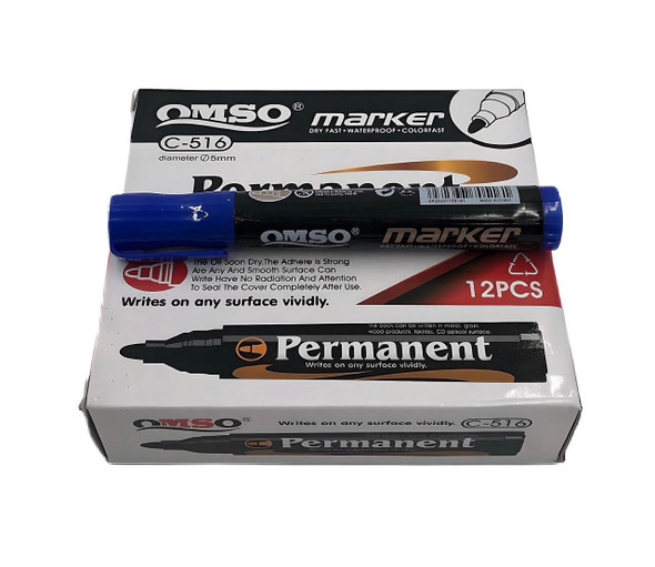 STATIONERY PERMANENT MARKER OMSO C-516 5MM BLUE OR BLACK SOLD EACH