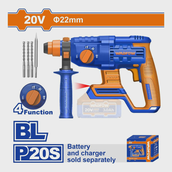 DRILL GUN WADFOW WLM15220 800W HAMMER ROTARY CORDLESS LITHIUM-ION BATTERY 20V