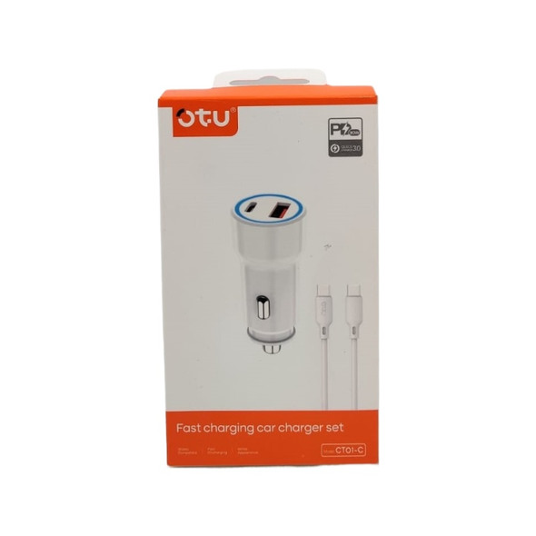 CHARGER CAR OTU CT01-C FAST CHARGING CAR PD 30W QC3.0 TYPE-C CABLE + TYPE-C ADAPTOR 2-USB