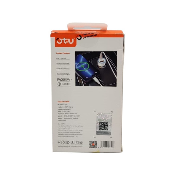 CHARGER CAR OTU CT01-I FAST CHARGING CAR PD 30W QC3.0 LIGHTING CABLE + TYPE-C ADAPTOR 2-USB