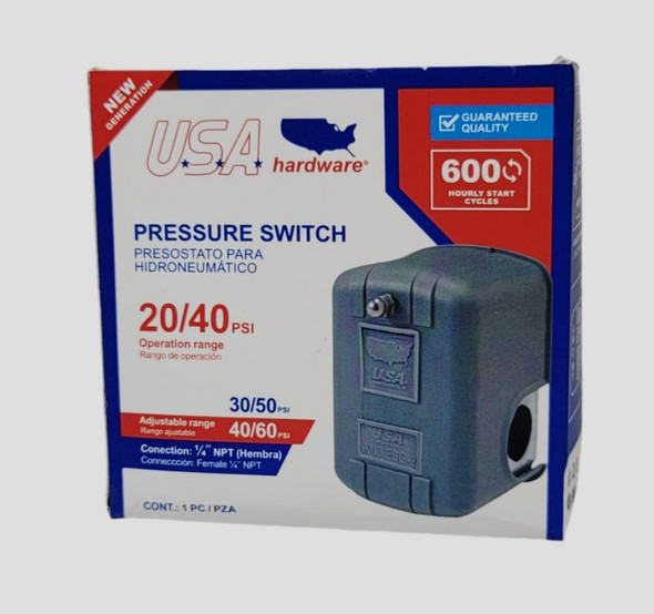 WATER PUMP PRESSURE SWITCH USA HARDWARE 20/40 PSI U-PS2