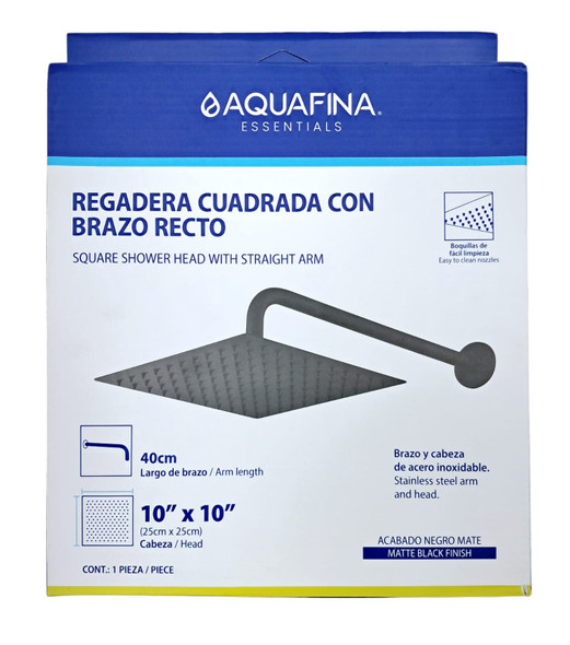 SHOWER HEAD AQUAFINA SQUARE 10" X 10" MATTE BLACK A-SHS10-3