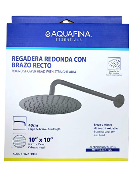 SHOWER HEAD AQUAFINA ROUND 10" X 10" MATTE BLACK A-SHRO10-3 SHOWER HEAD AQUAFINA ROUND 10" X 10" MATTE BLACK A-SHRO10-3