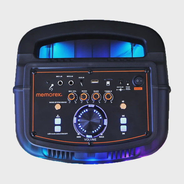 SPEAKER BOX MEMOREX 8" MX-PS821 DUAL LIGHTED PARTY POWERED SOLD EACH