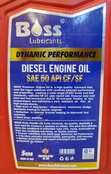 OIL BOSS ENGINE DIESEL SAE 50 API CF / SF DYNAMIC PERFORMANCE 5USG 20L OIL BOSS ENGINE DIESEL SAE 50 API CF / SF DYNAMIC PERFORMANCE 5USG 20L