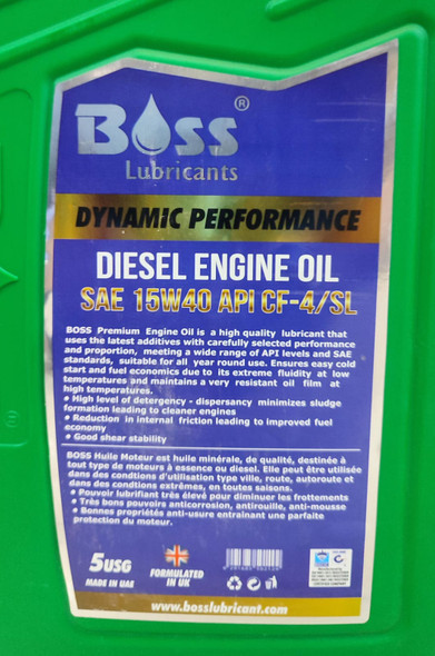 OIL BOSS ENGINE DIESEL SAE 15W40 API CF-4 / SL DYNAMIC PERFORMANCE 5USG 20L OIL BOSS ENGINE DIESEL SAE 15W40 API CF-4 / SL DYNAMIC PERFORMANCE 5USG 20L