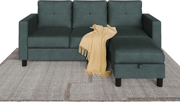 Sofa Sectional Dark Grey 3 Seat w/Storage Ottoman