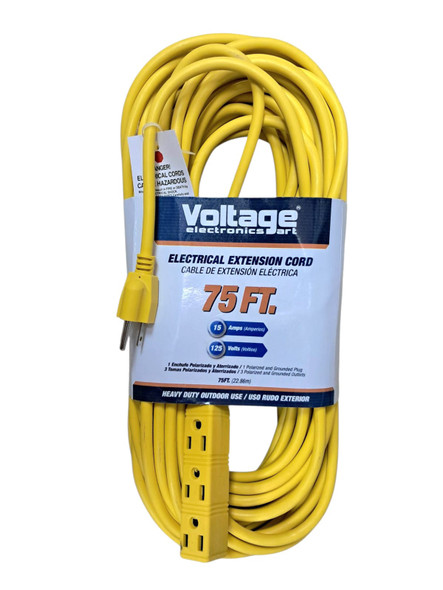 EXTENSION CORD OUTDOOR YELLOW 75FT 15AMPS VOLTAGE V-75FT-AXD