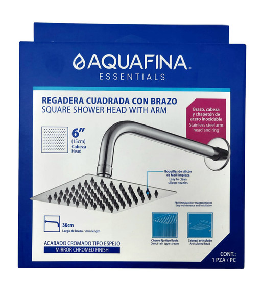 SHOWER HEAD AQUAFINA SQUARE 6" SATIN A-SHS6-2 SHOWER HEAD AQUAFINA SQUARE 6" SATIN A-SHS6-2