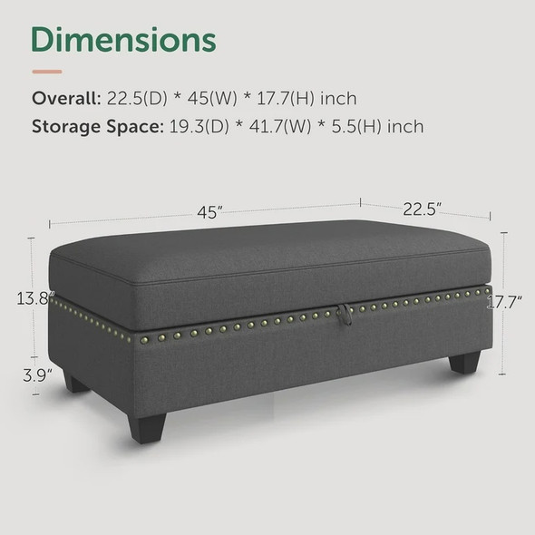Ottoman Storage Upholstered Grey Honbay Large