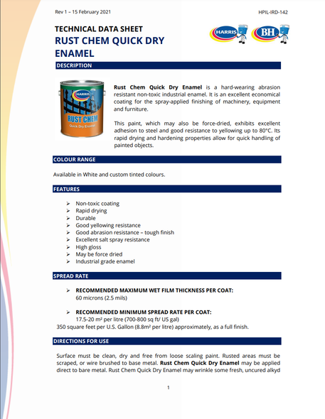 PAINT HARRIS RUST CHEM QUICK DRY ENAMEL WHITE 1 GAL