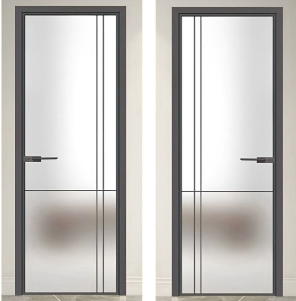 DOOR BATHROOM ALUMINUM ASH GREY FROSTED DECOR GLASS #ZP-8030 210X80CM