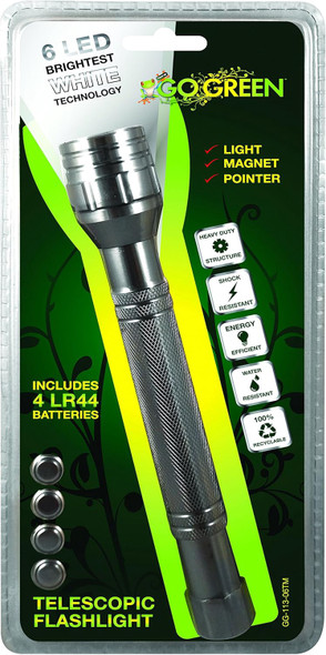 TORCH LIGHT LED GOGREEN GG-113-06TM TELESCOPING FLASHLIGHT WITH MAGNETIC END