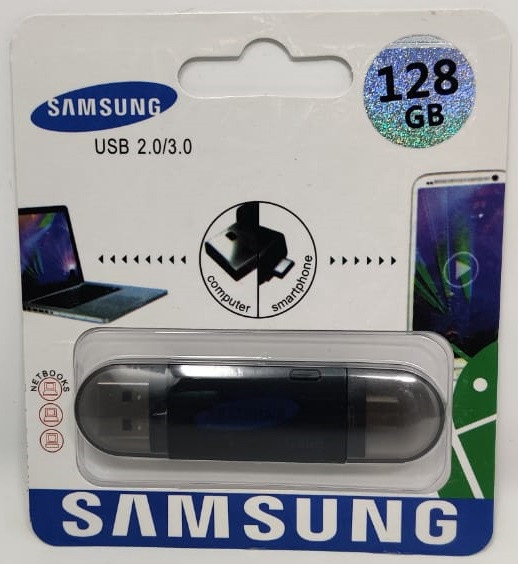 COMPUTER FLASH DRIVE 128GB USB 2.0/3.0 USB & MICRO USB PORTS BLACK