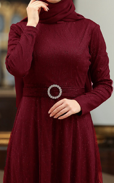 Dress Evening Shimmer Lined Burgandy / Black