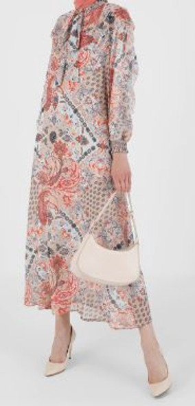 Dress Lined Floral Chiffon White Purple / Orange