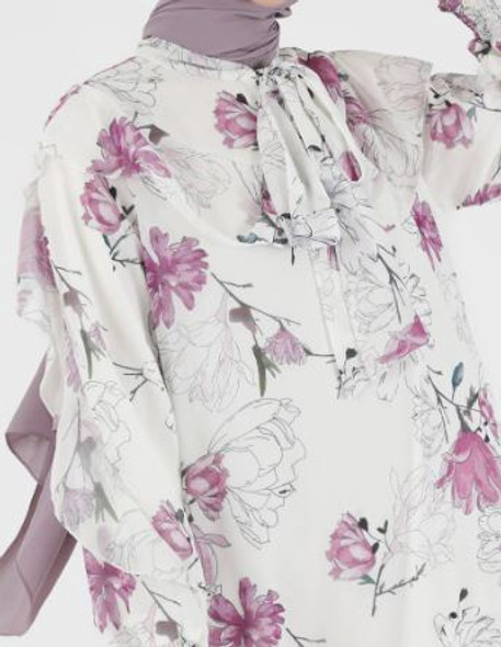 Dress Lined Floral Chiffon White Purple / Orange