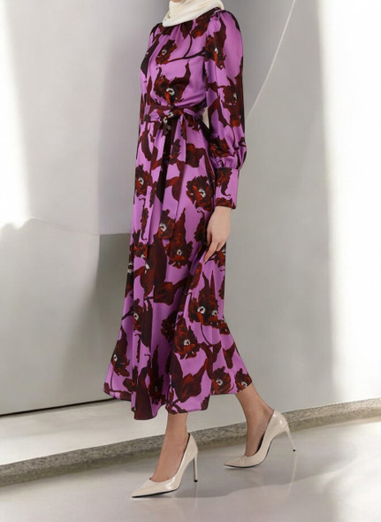 Dress Satin w/Band Cuff Floral Dress Satin w/Band Cuff Floral