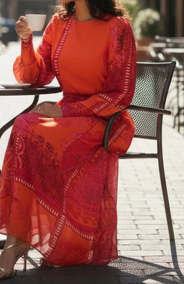 Dress Lined Floral Print Orange