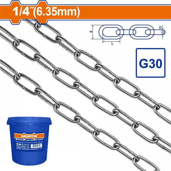 CHAIN 1/4" 6.35MM SILVER COLOR WADFOW WTLT1B06 SOLD BY FT