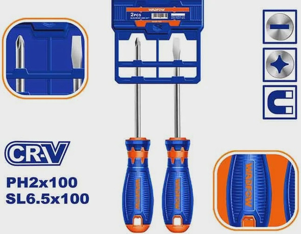 SCREWDRIVER SET 2PCS WADFOW WSS1302 SL6.5 X 100MM PH2 X 100MM