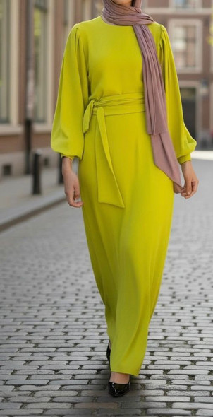 Dress Plain w/ Band Green / Lime Green