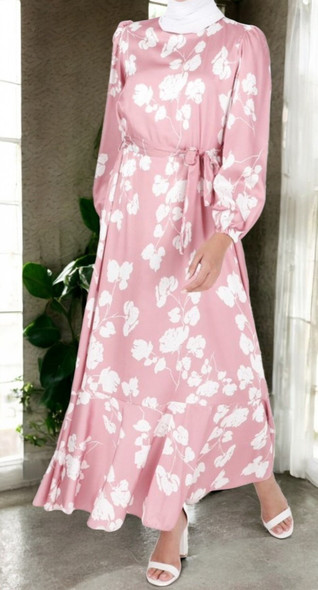 Dress Lined Satin Print Lilac Taupe Green Dress Lined Satin Print Lilac Taupe Green