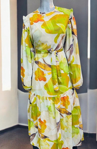 Dress Lined Floral Burgandy /Orange /Green Dress Lined Floral Burgandy /Orange /Green