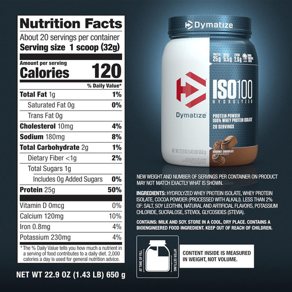 Supplement Dymatize ISO100 Hydrolyzed Protein Powder Gourmet Chocolate 1.43lb