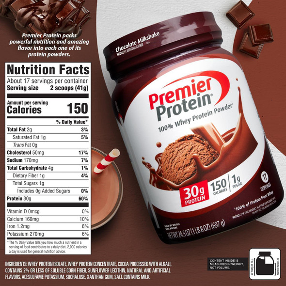 Supplement Premier Protein Powder, Chocolate Milkshake, 30g Protein, 1g Sugar, 1