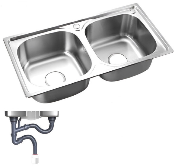 SINK DOUBLE BOWL 31" X 16.5"X 8" 78X42CM WITH WASTE DUS304 SC-4447-Y47