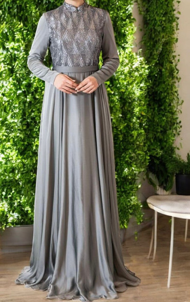 Dress Evening Occasion Grey  / Pink Dress Evening Occasion Grey  / Pink