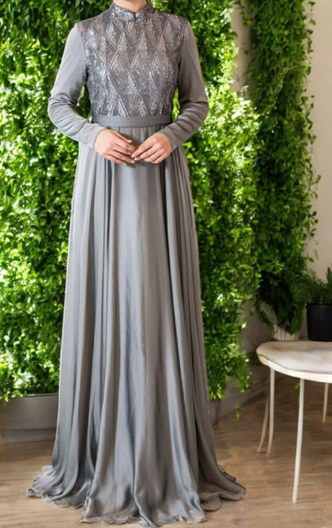 Dress Evening Occasion Grey  / Pink
