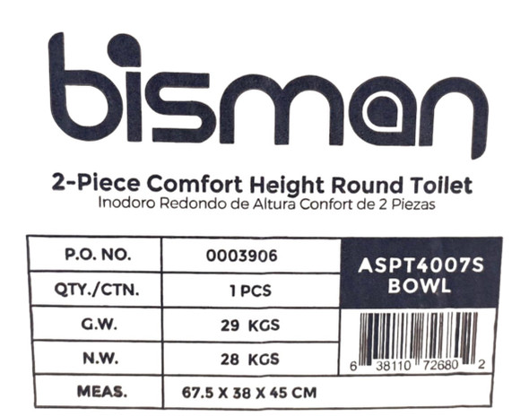 TOILET SET BISMAN P TRAP CLOSED COUPLED WHITE DUAL FLUSH ASPT4007S TOILET SET BISMAN P TRAP CLOSED COUPLED WHITE DUAL FLUSH ASPT4007S