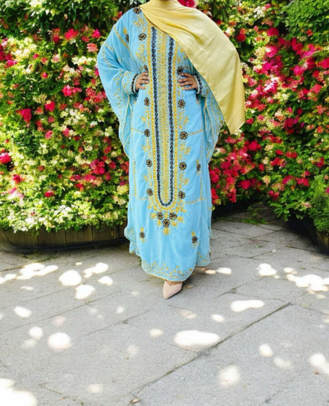 Gown Beaded Embroidery Navy / Emerald  / Aqua