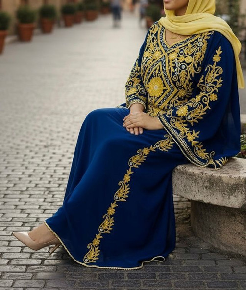 Gown Beaded Embroidery Navy / Emerald  / Aqua