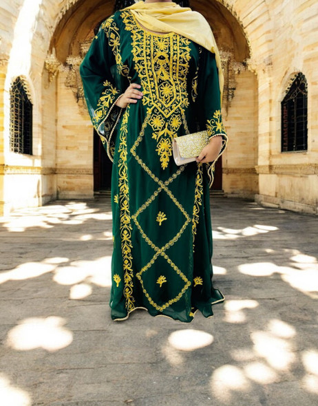 Gown Beaded Embroidery Navy / Emerald  / Aqua